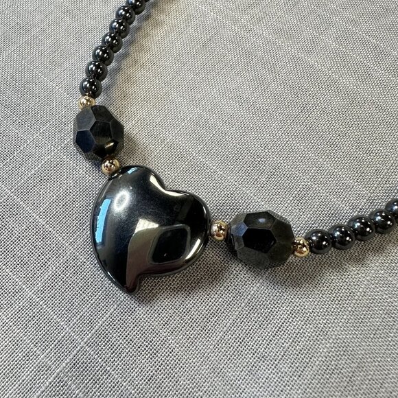 Vintage Hematite Heart Beaded Necklace - Picture 7 of 13